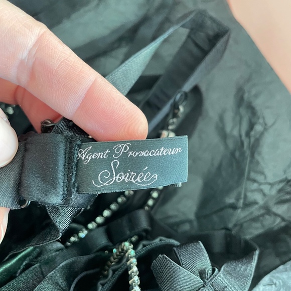 Agent Provocateur Soiree Black Leather Swarovski Cosima Bra Corset Panty Vintage - Picture 10 of 15